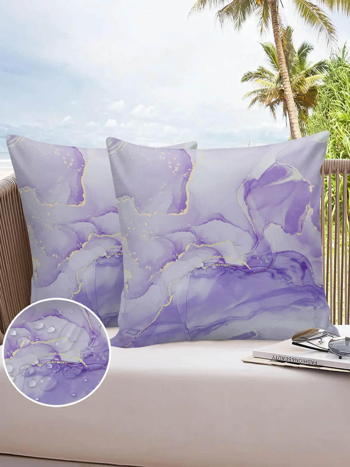Juste de coussin imperméable pour jardin, taie d'oreiller extérieure, housses de coussin, décoration d'intérieur, marbre, Bergame, nickel é, violet, 2 pièces, 4 pièces