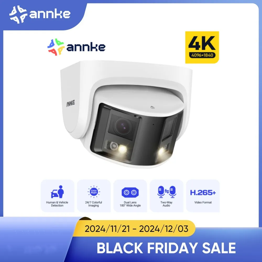 ANNKE 4K Panoramic 180° Security Camera Network IR Dual Lens POE Camera CCTV Video Outdoor Protection Surveillance Two Way Audio