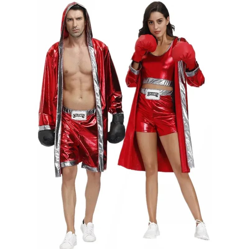 

Couples Movie Red Boxing Costumes Cosplay Halloween Boxer Robe Costume Adult Male Women Boxing Robe Shorts Training Outfit