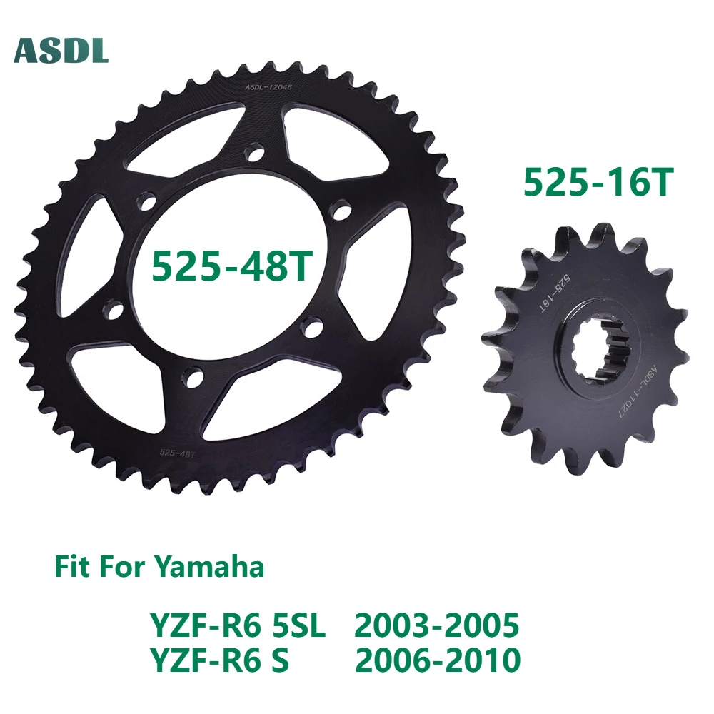 

525 48T 16T Front and Rear Sprocket for YAMAHA YZF-R6 5SL 2003 2004 2005 YZF-R6 S 2006-2010 YZFR6 YZF R6 Gear Wheel Cam Pinion
