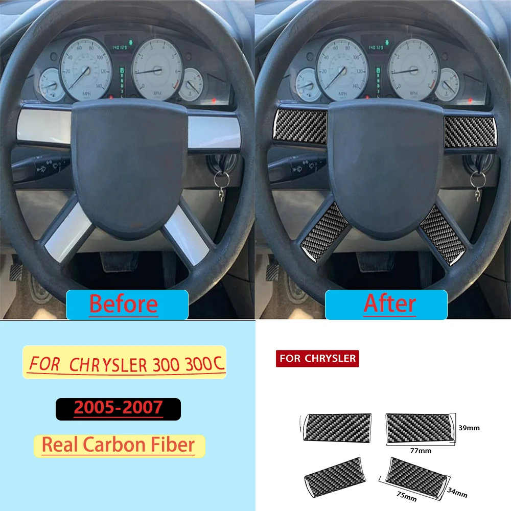 For Chrysler 300 300C 2005-2007 Car Steering Wheel Button Trim Real Soft Carbon Fiber Interior Accessories Decoration Stickers