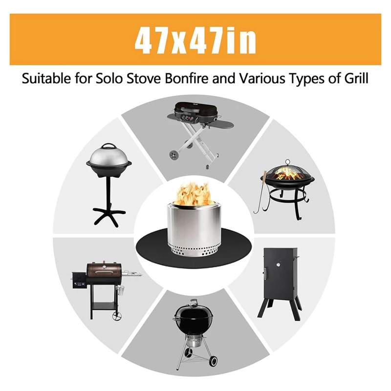 48In Round Fire Pit Mat For Stove Bonfire,Grill Fireproof Stove Mat For Under Grill To Protect Deck Patio Grass