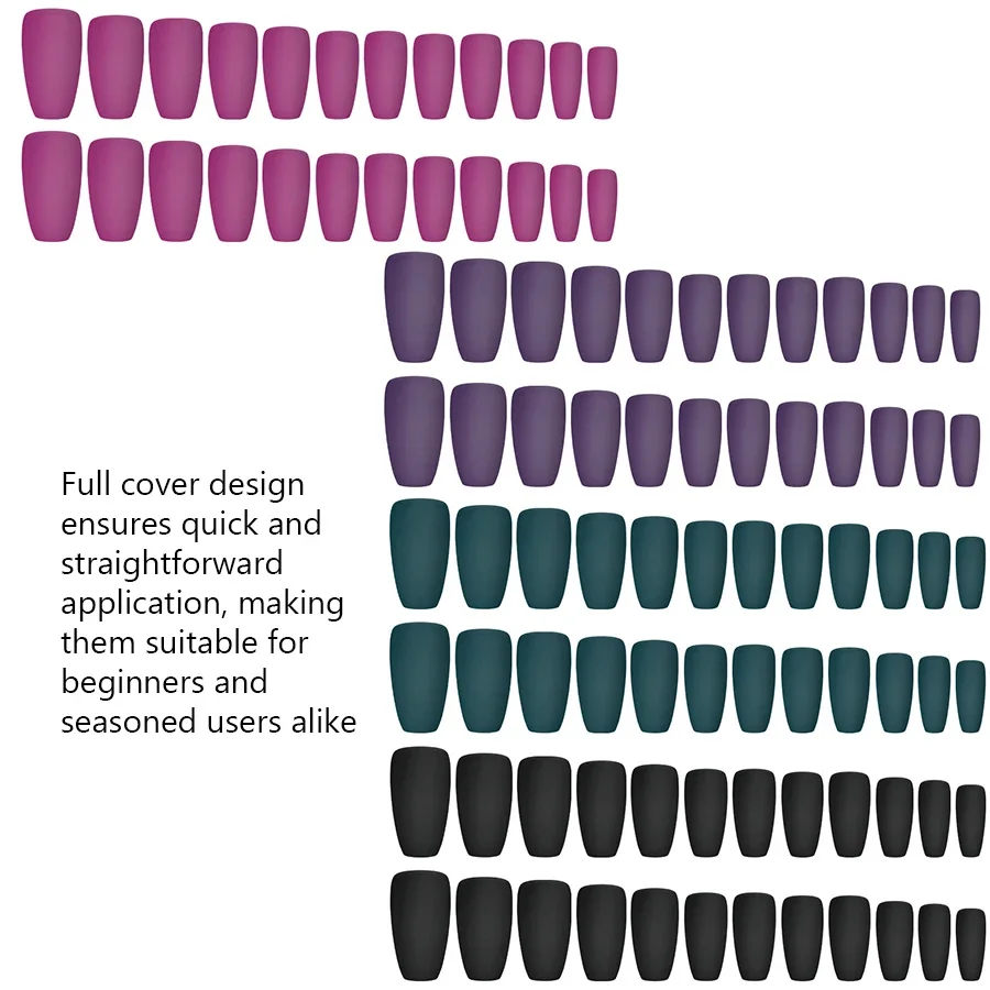 96 قطعة من الأظافر المزيفة ذات الغطاء الكامل القصير بلون سادة غير لامع، سهلة الاستخدام، أطراف أظافر وهمية للتقليم السريع
