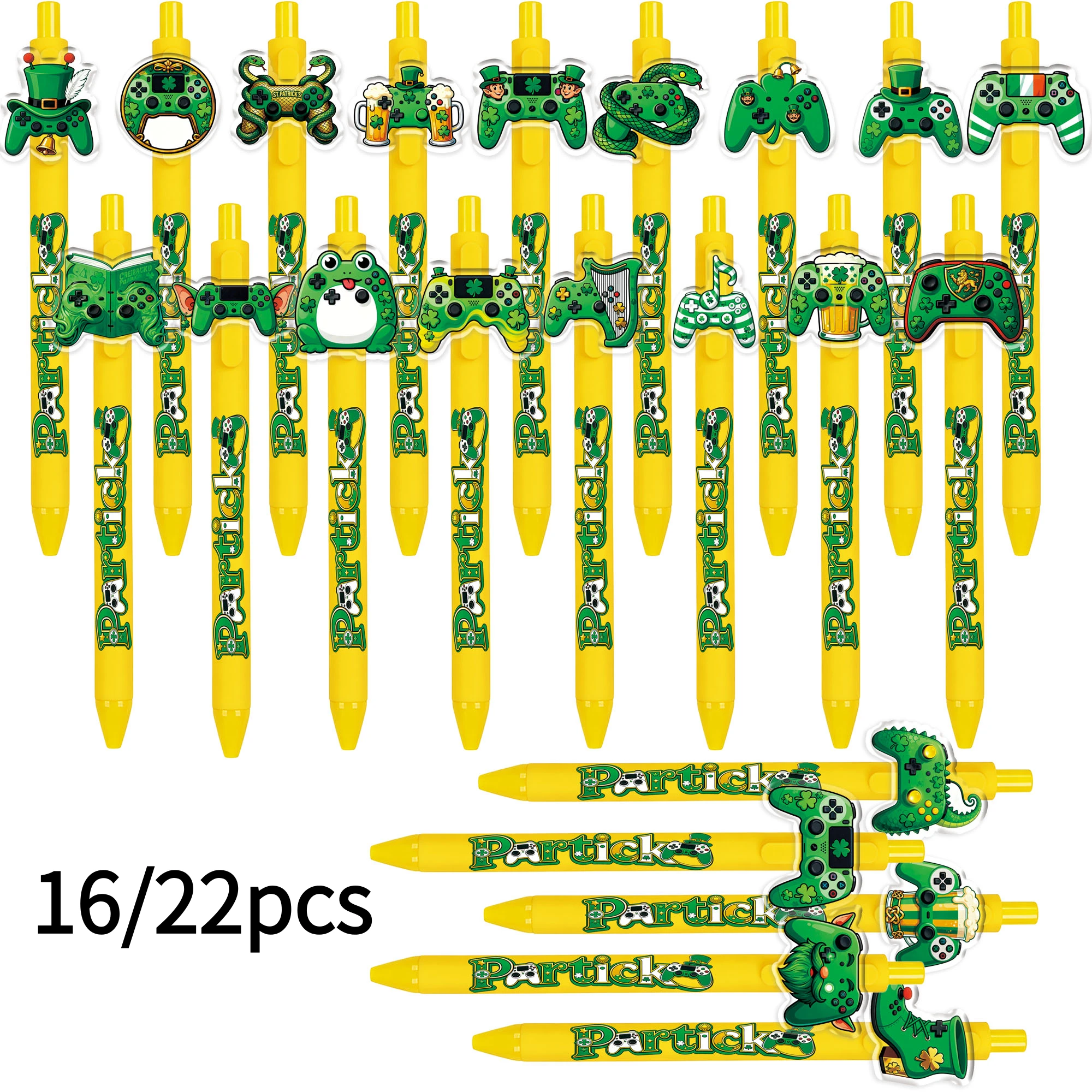 

16PCS/22PCS Saint Pat Game Console pattern Ballpoint pens, Irish Lucky stationery, special pens for festival gifts