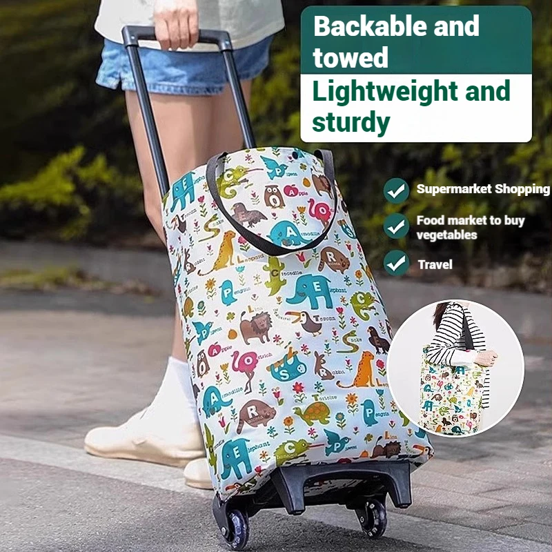 Folding Shopping Bag Portable Shopping Trolly Tugboat Luggage Cart with Wheels Reusable Hand Truck 20kg Load Travel Household