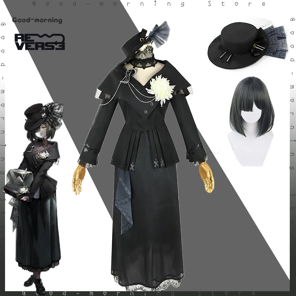 

Game Reverse:1999 Necrologist Cosplay wig Black dress Top Hat uniform Carnival Halloween Party Event Anime Adult COS Role Play