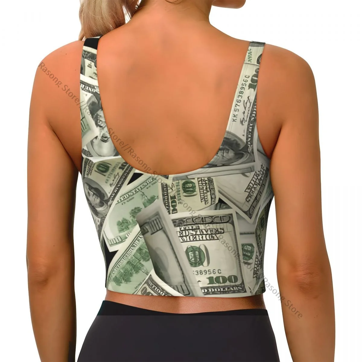 Women Sexy Sports Vest American Money Pattern Female Streetwear Sport Lingerie Tee Crop Top