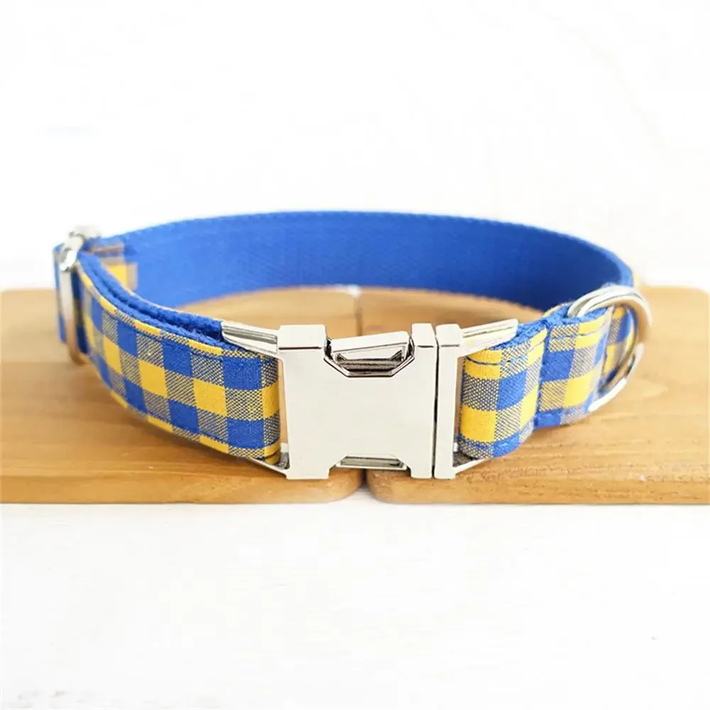 Personalized Pet Collar Customized Nameplate ID Tag Adjustable Blue Yellow Plai Cat Dog Collars Lead Leash