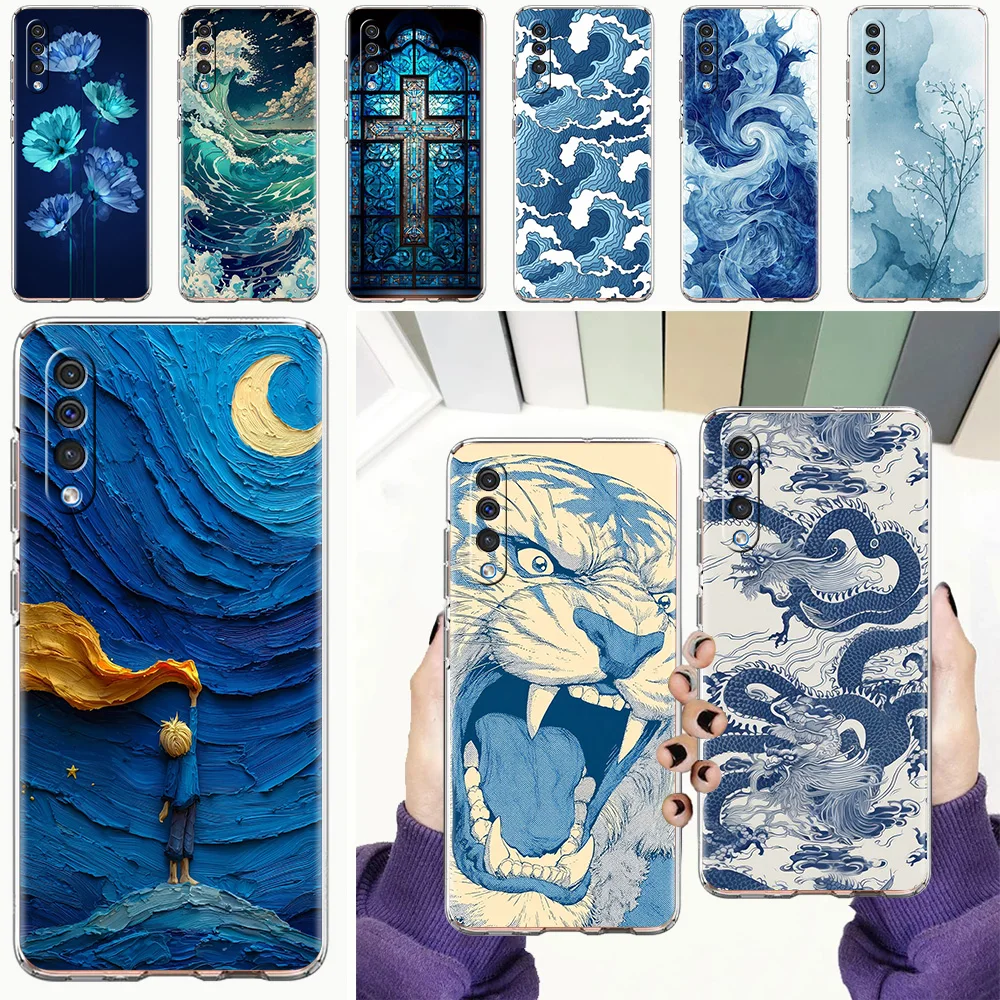 Phone Case For Samsung A56 A36 A26 A24 A16 A14 A12 A32 A50 A70 A20E A22 A40 A34 A54 A42 A52 5G A04s A06 Cover Cute Blue Pattern