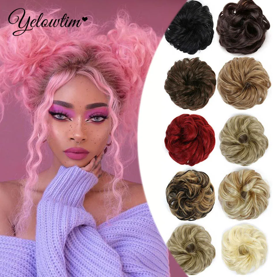 

6 Inch Synthetic Hair Bun Extensions Messy Curly Elastic Hair Scrunchies Hairpieces Chignon Donut Updo Hair Pieces for Women