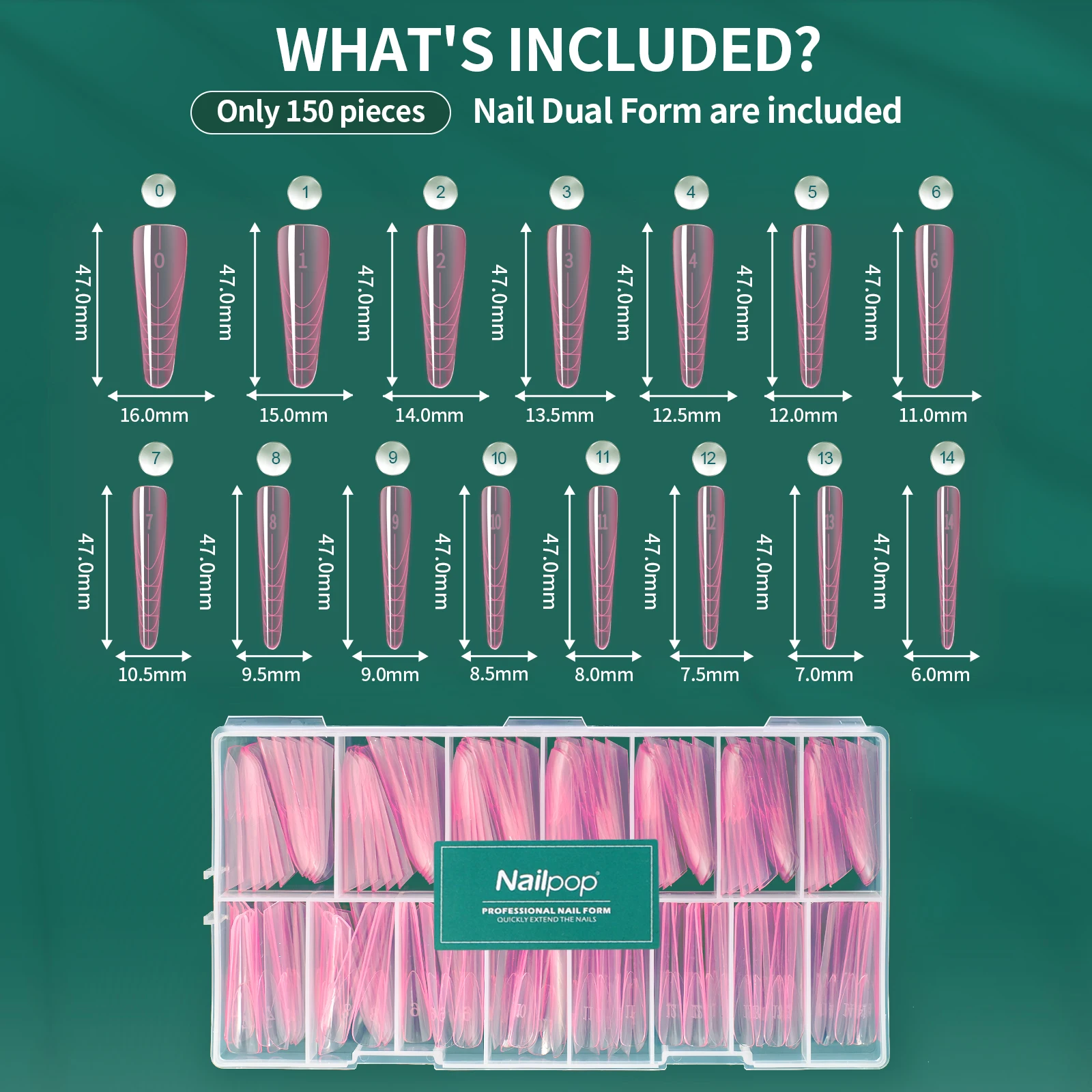Nailpop 150pcs/box French Long Ballet Nail Dual Forms Clear Extension Top Form Full Coverage Acrylic Building Gel Nail Tools