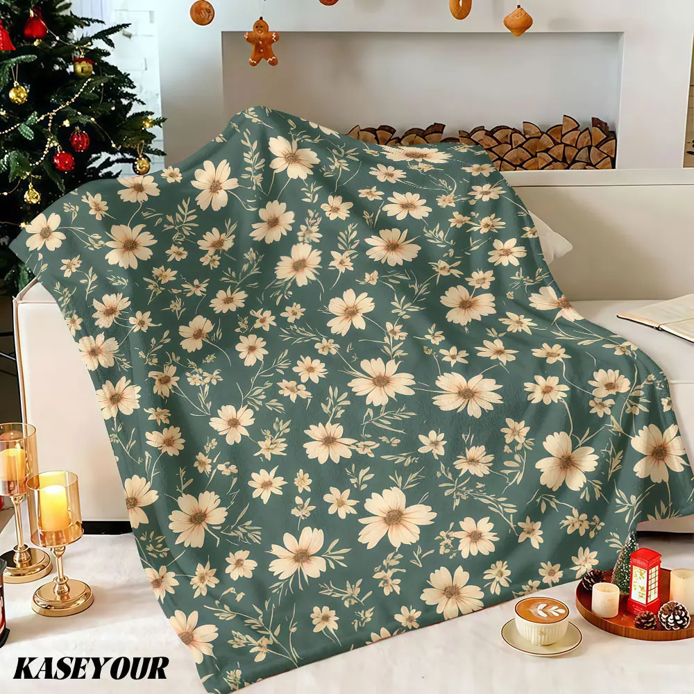 Small green flower pattern Winter Summer Flannel Blanket Throw Fleece Soft Fuzzy Plush Cozy Fleece Blankets for Sofa Ideal Gifts