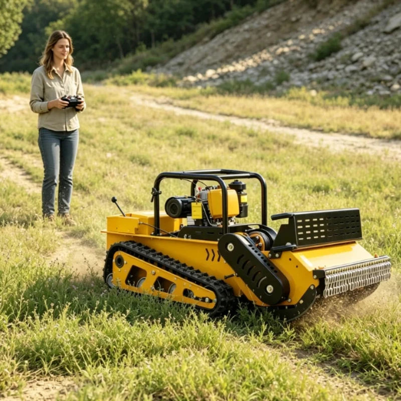 Customized Efficient Remote Control Tracked Lawn Mower Low Vibration Stable Cutting CE EPA Certified Wear-resistant Flail Blades