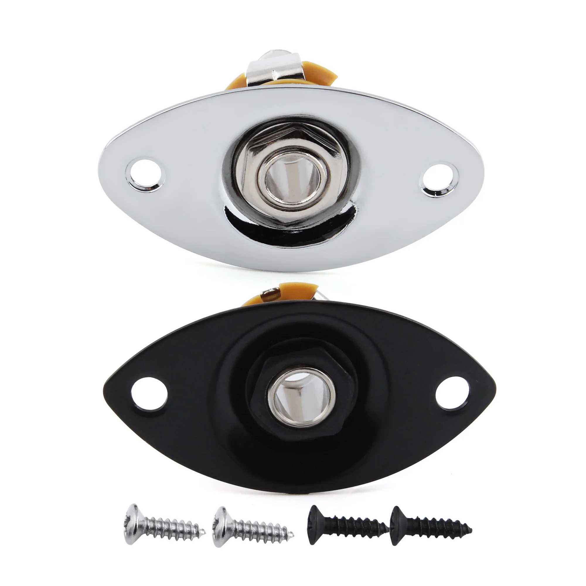 FLEOR 1PCS Oval Guitar Output Jack Socket 1/4'' 6.35mm Mono Jack for Electric Guitar, Chrome/Black