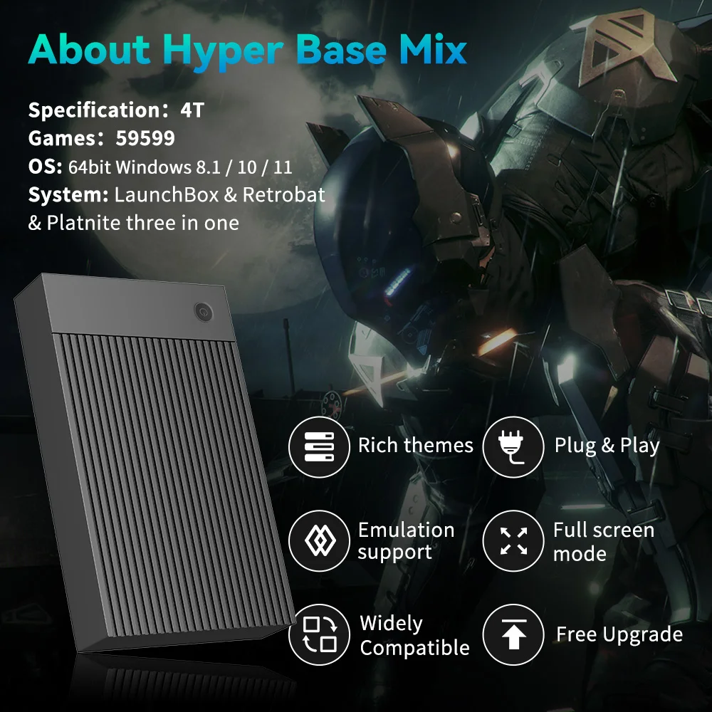 Hyper Base Mix 4TB Game Console for PS4/PS3/PS2/PS1/Switch System 3-in-1 Game HDD with 59559 AAA & 3D & Retro Games for Wins PC - view 2