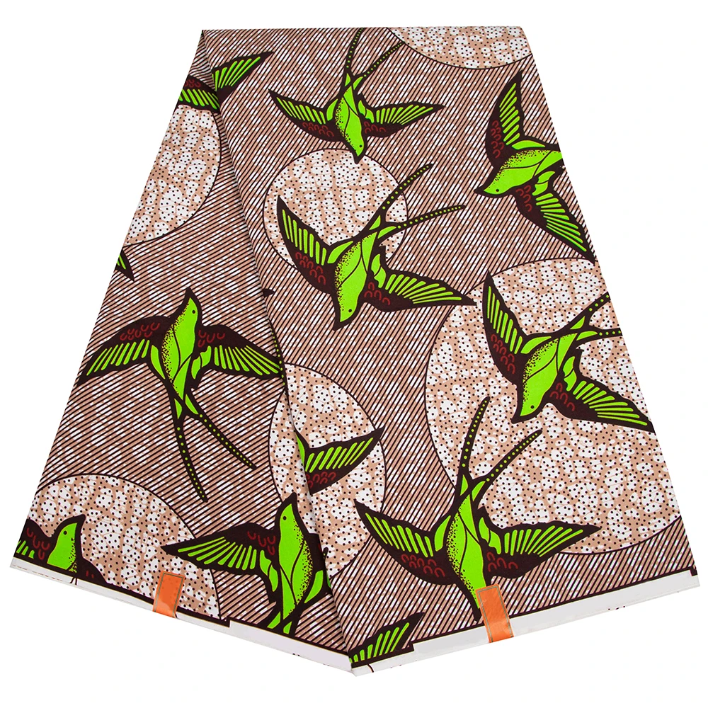 

African 100% Polyester Fabric Green Bird Pattern 6 Yards/lot African Fabric for Handwork Sewing FP6633