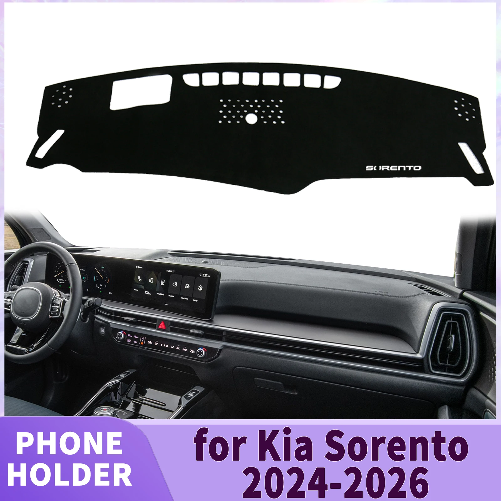 

Подходит для Kia Sorento 2024-2026 MQ4 HEV PHEV Гибридный белый логотип Dashmat DashMat Солнцезащитный козырек для приборной панели Защитный ковер