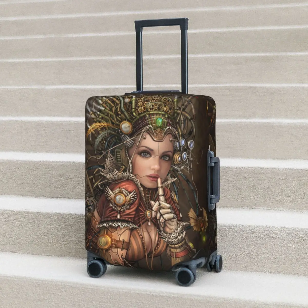 Silence Please Suitcase Cover Illustration Steampunk Femal Travel Holiday Practical Luggage Supplies Protection