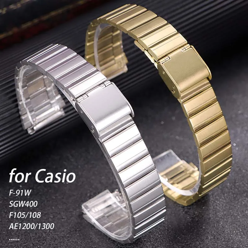 

Stainless Steel Strap 18mm 20mm Metal Band for Casio F-91W SGW400 F84 F105/108/A158W/168 AE1200/1300 AQ230 Ultra-thin Bracelet