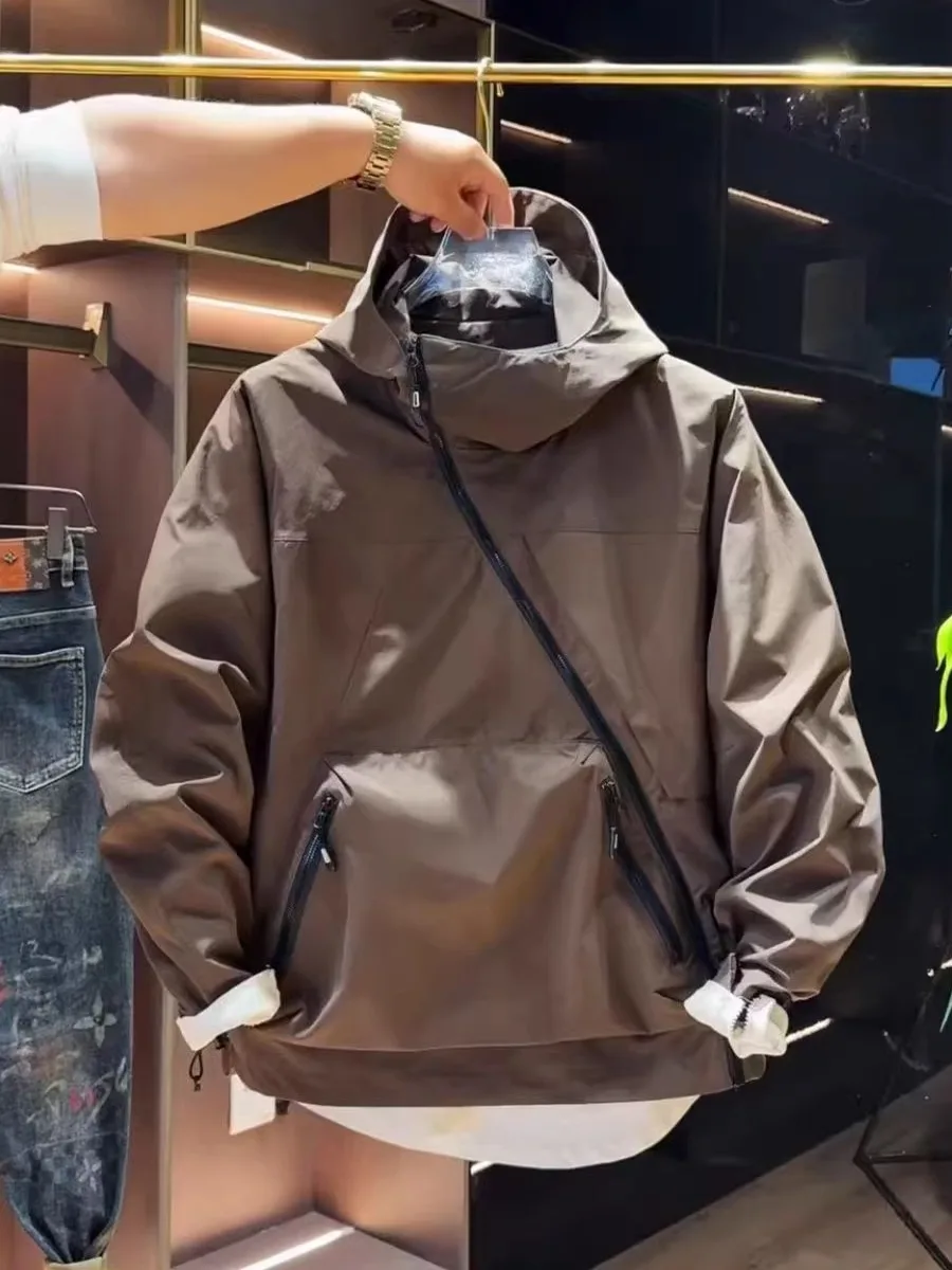 

Fall New Men's Casual Outdoor Faionable Zipper Workwear Jaet Polyester Fabric Loose Fit Long Sve Windproof Coat