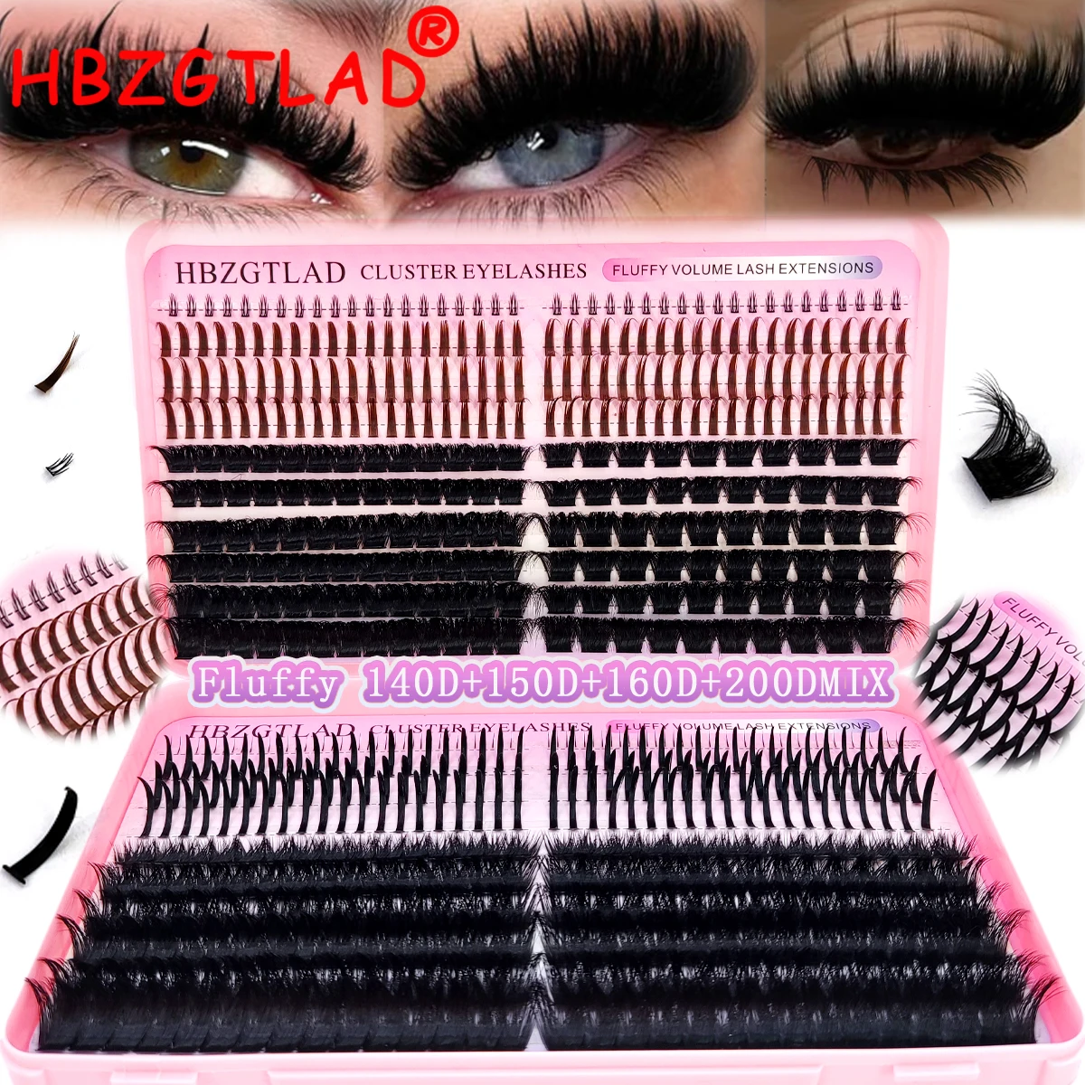 HBZGTLAD 140D/150D/160D/200D Wimpernbüschel mit unteren und spitzen Wimpern DIY Fairy Manga spitze dicke künstliche Nerzwimpern