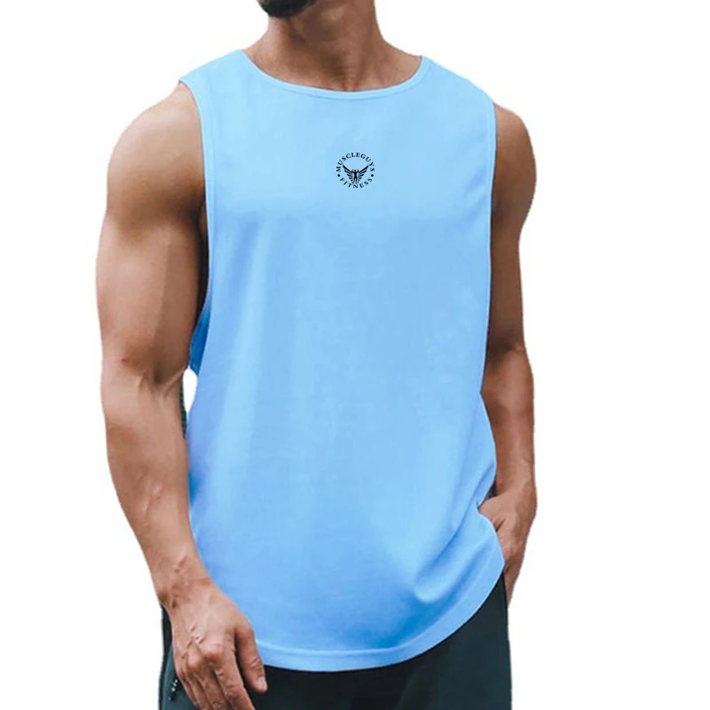 Muscleguys Summer Mens Running Vests Breathable Polyester Athletic Tank Top Lightweight Loose Sportswear For Jogging Fitness Gym