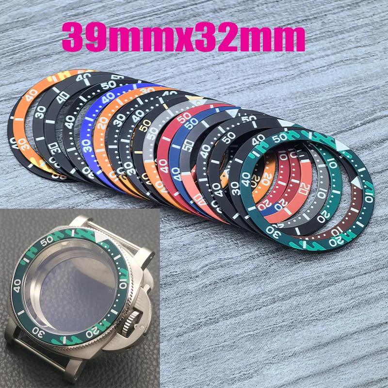 

39mmx32mm Flat Aluminum Bezel Insert Fit for SKX 6105 6309 Turtle Watch Cases NH35 NH36 Case Watch Bezel Ring Replace Parts