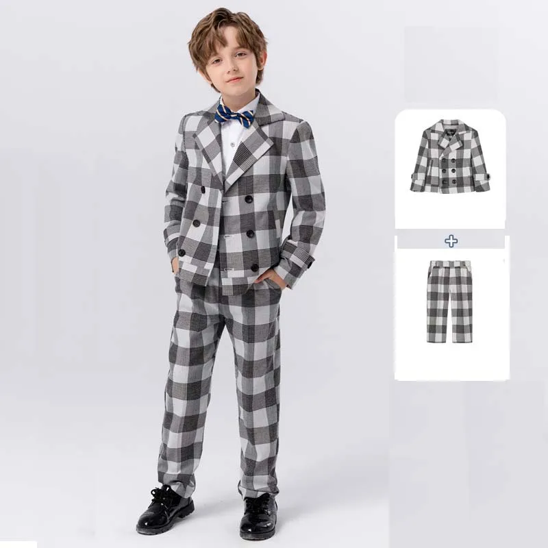 

Gentleman Kids Birthday Suit Children Khaki Plaid Party Photograph Dress Flower Boys Wedding Piano Performance Dance Show Wear