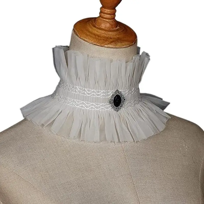 Victorian Choker Gothic Collar Ruffle Lace Jabot Black White Neck Jewelry for Elegant Evening Dress Up