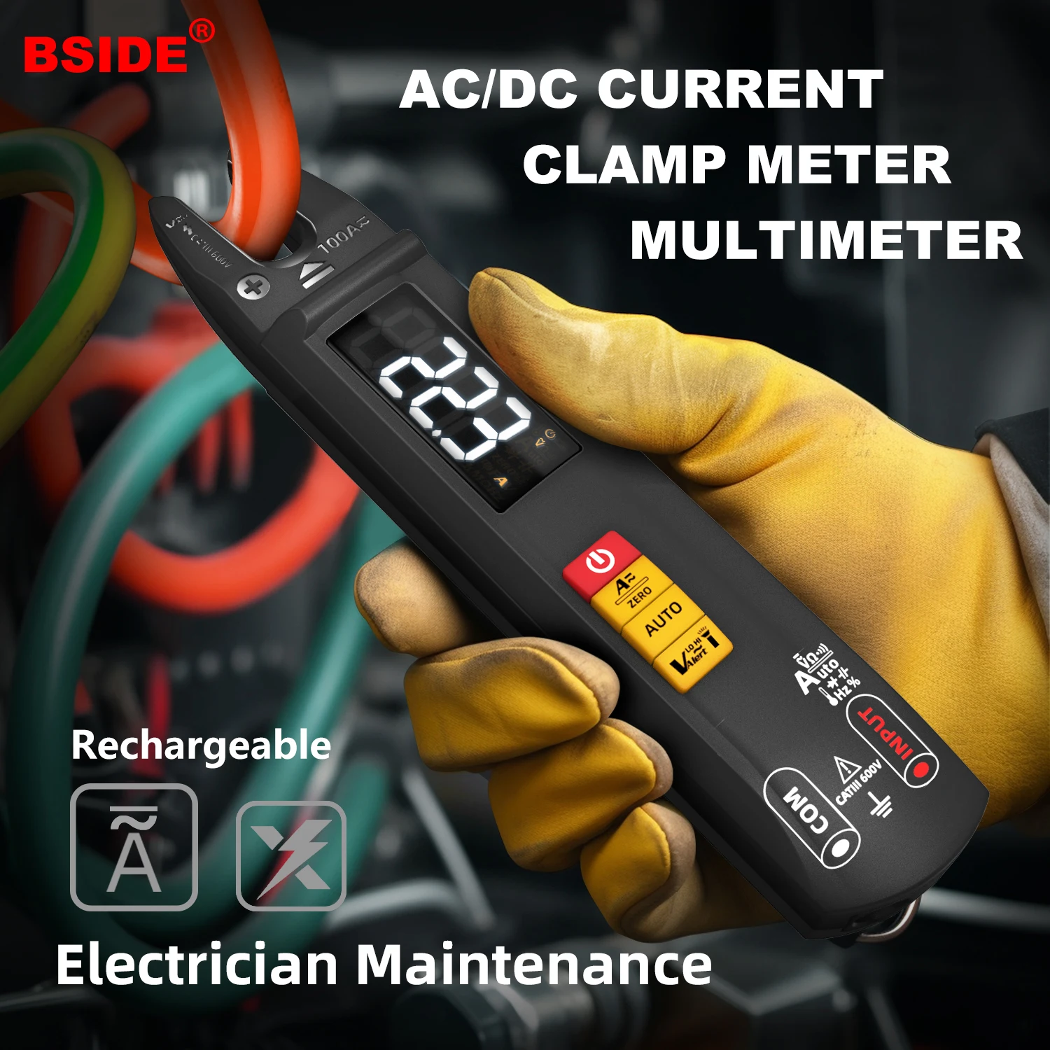 BSIDE U1 USB Charge Fork Clamp Meters Voltmeter Auto Range 100A AC DC Current Clamp Voltage Meter True RMS Precision NCV Tester