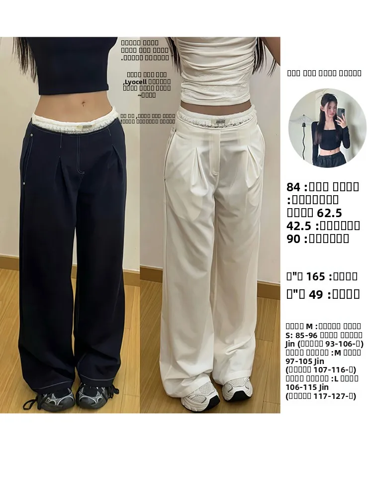 

Повседневные женские летние брюки с кружевными вставками на талии, широкие, свободного кроя, прямые, с низкой посадкой, на молнии, длинные