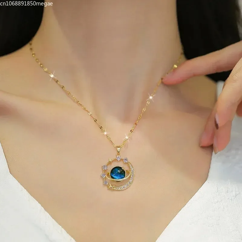 Fashion Dream Planet Pendant Necklace for Women Men Exquisite Dream Starry Sky Planet Zircon Gold Color Necklace Jewelry Gifts