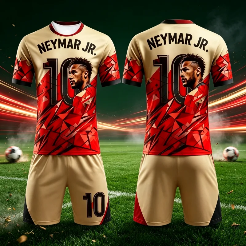 Fashion Summer New Neymar Football Jersey Fan Outdoor Sports Breathable Quick Drying T-shirt and Shorts Set Family Kids Tees