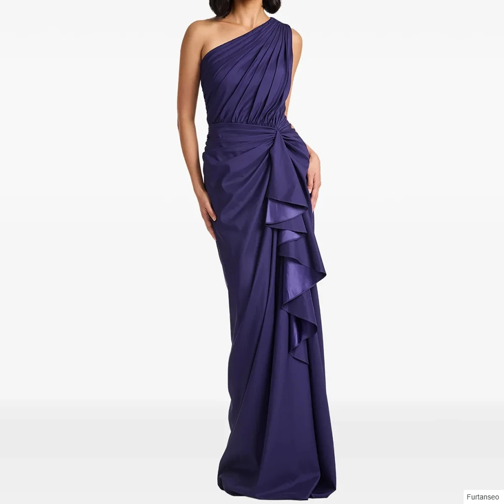 

A-line Women's Evening Dresses Floor-length One-shoulder Sleeveless Prom Gown Fashion Pleat Simple Draped Casual Customized Gown