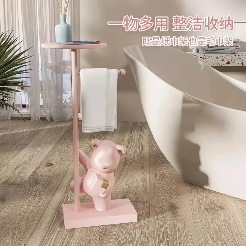 new Nordic simple household decoration Bear figurine toilet roll paper rack floor decoration storage rack beside bathroom toilet