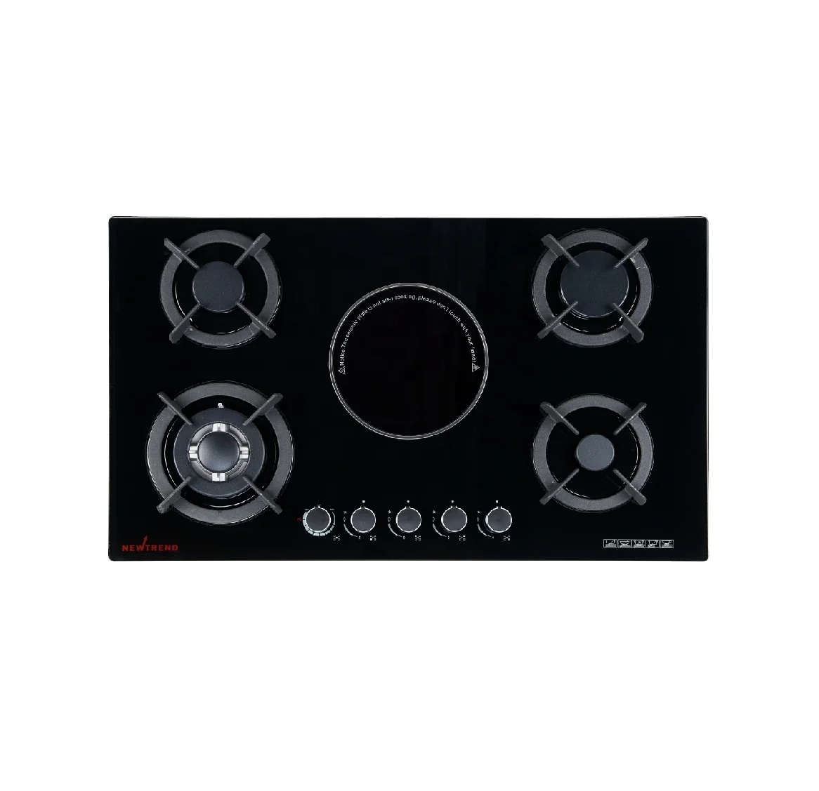 Durable 5 Burner Gas Range with 4 Gas Burners & 1 Ceramic Burner, Tempered Glass Surface Stove with Easy-to-Clean Surface