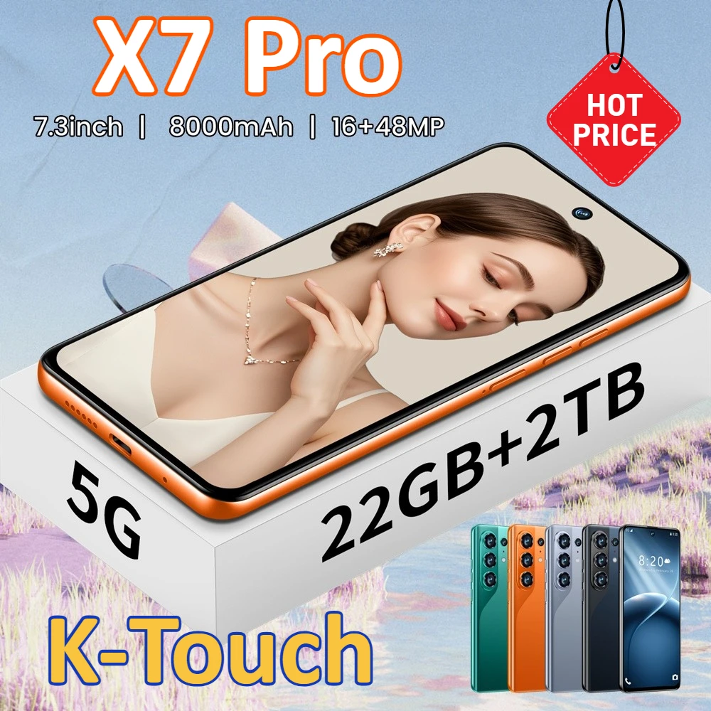 K-Touch NUOVI Telefoni Cellulari X7 Pro Android 15 Smartphone con Sblocco Facciale da 7,3 Pollici 8000mAh 5G Dual SIM Fotocamera 16+48MP Versione Globale Telefoni Cellulari per Uomini e Donne