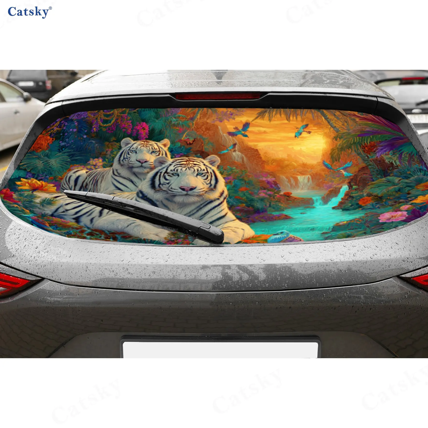 Vinilos Decorativos para Autos con Diseño de Tigre Blanco de la Selva Tropical, Resistentes al Agua, para la Ventana Trasera del Auto, Adhesivos para Ventanas de Auto