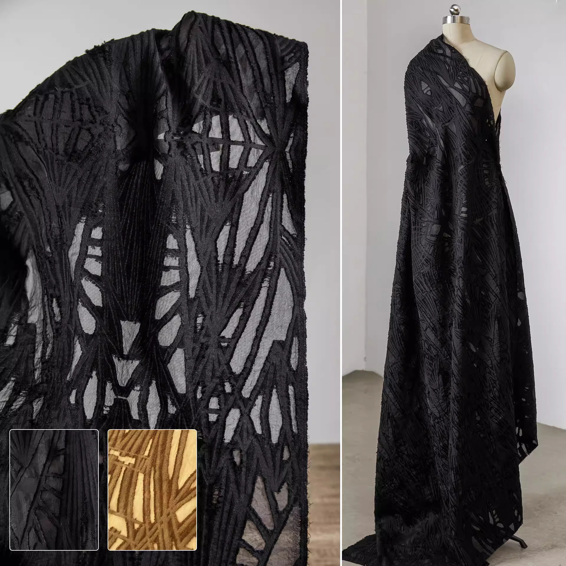 

Ткань с геометрическим узором, нерегулярным вырезом в виде цветов, винтажная, прозрачная, для рукоделия, подарков, дизайна одежды, 1 ярд.