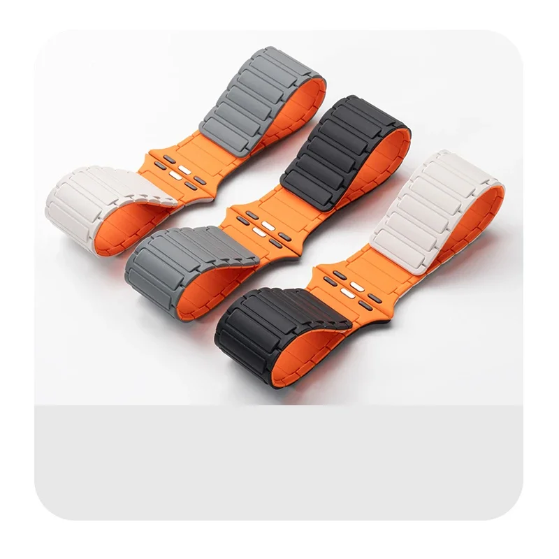 สายซิลิโคนสําหรับ Apple Watch 46 มม.42 มม.49 มม.45 มม.41 มม.44 มม.40 มม.แม่เหล็กสําหรับ IWatch Ultra 2 Series 10 9 8 7 6 SE 5 4 3