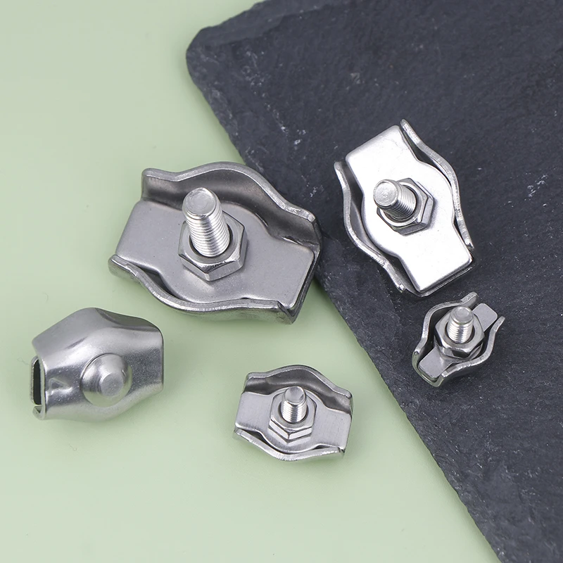 5pcs กันน้ําสแตนเลสสตีลเชือกลวดคลิปเดี่ยว Grips สาย Clamps Chuck ล็อค M2-M6 สายฮาร์ดแวร์ Fastener