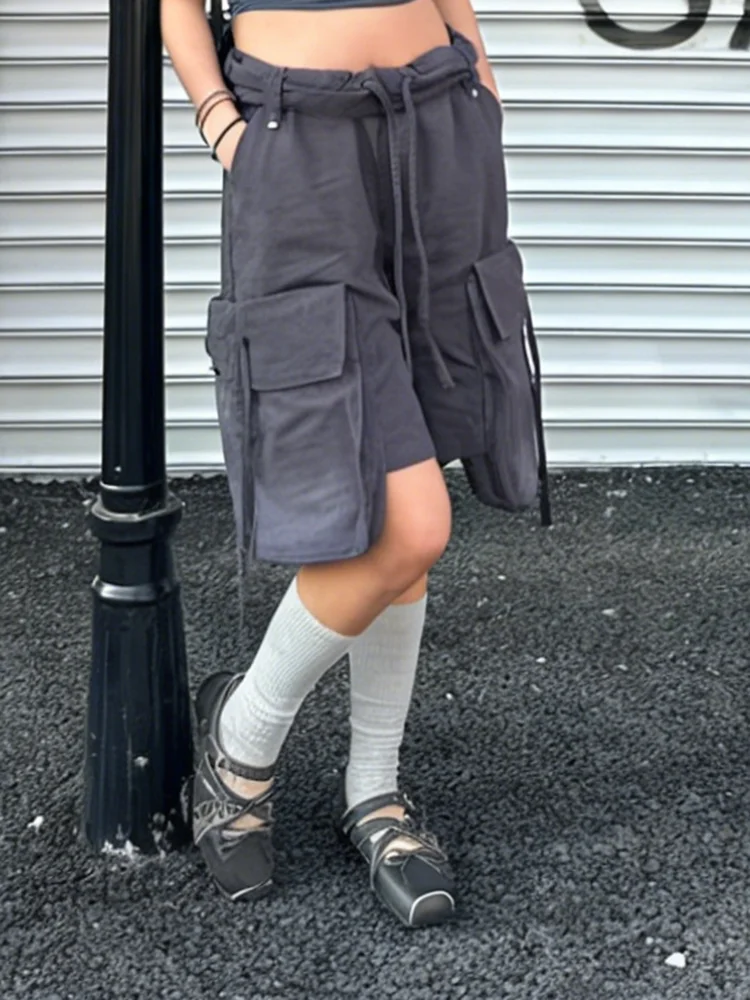 PBAP النساء واسعة الساق البضائع الجينز الجورت جيوب كبيرة عادي أضعاف أكثر من الرباط الخصر برمودا سراويل قصيرة خمر الصيف عمال #3