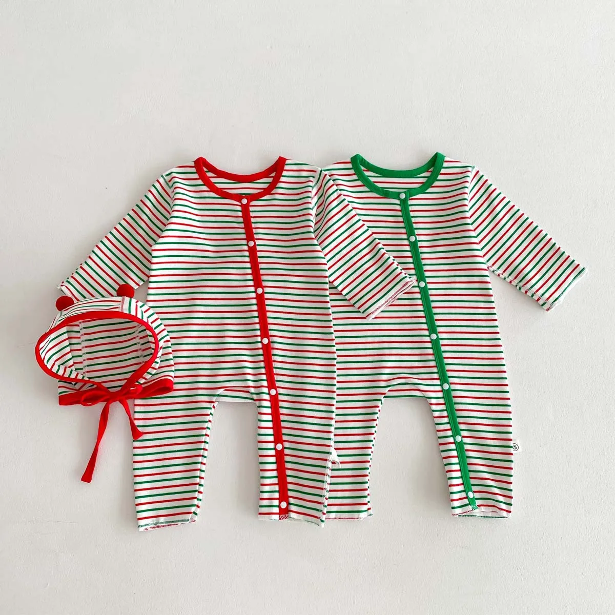 Baby Clothing 2024 Autumn Infant Boys Striped Romper Long Sleeve Jumpsuit Newborn Baby Christmas Onesies And Hat Outfits