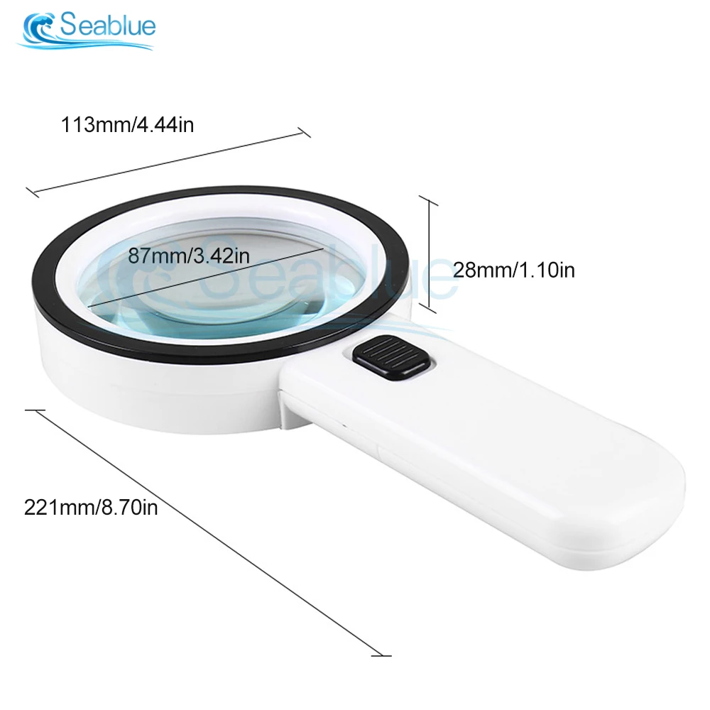 30X Magnifying Glass Handheld with Light 12 LED Watch UV 90mm Stand Ring Microscope for Optical Glass Repair Tool