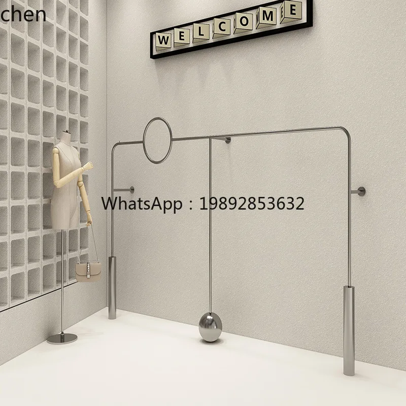 HT Clothing Store Display Rack Wall-Mounted Hanger Display Rack Stainless Steel Shelf for Men's and Women's Clothing Store