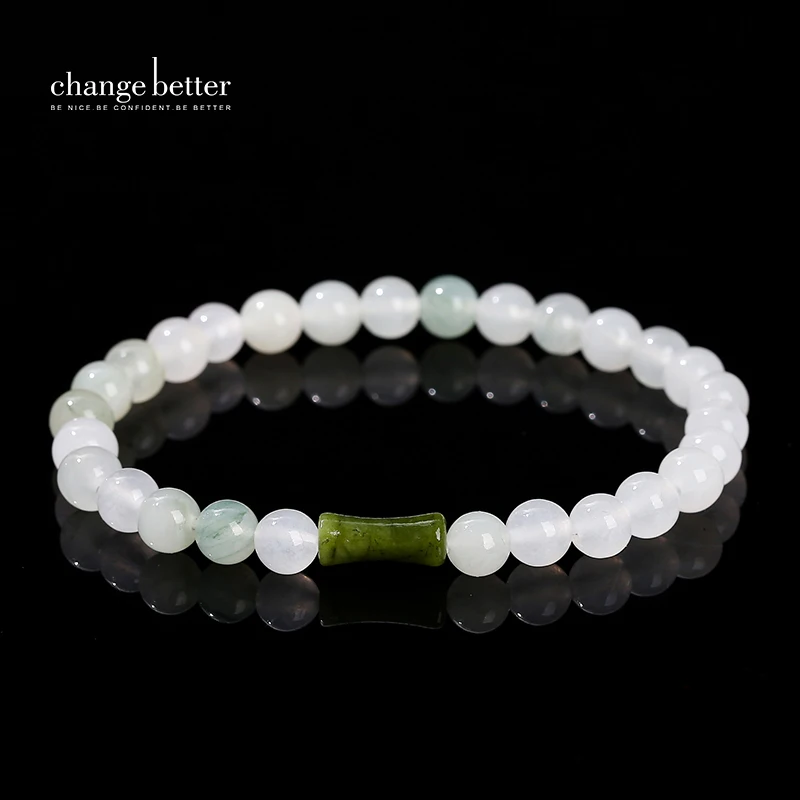 Change Better Natural Ice Green Jade Southern Jade Bamboo Joint Strand Bracelet Women Simple Lucky Stretch Bangles Summer Gifts