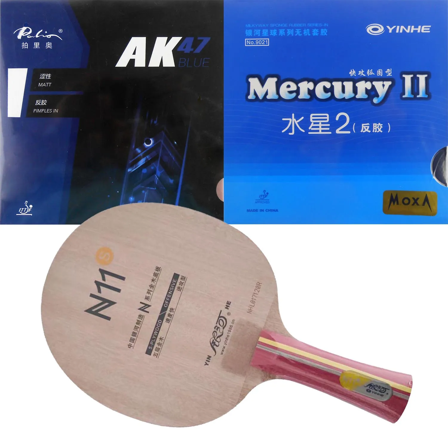 Pro Combo Racket Yinhe N11S N11 Table Tennis Blade with Palio AK47 BLUE and YINHE Mercury II MERCURY 2 Table Tennis Rubber