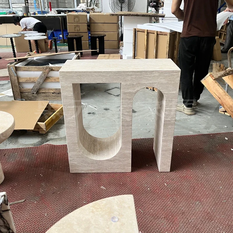 

CC Wabi Sand Wind Дизайнерский желтый травертин Мраморная стена Входной стол Арка Украшение Узкий стол