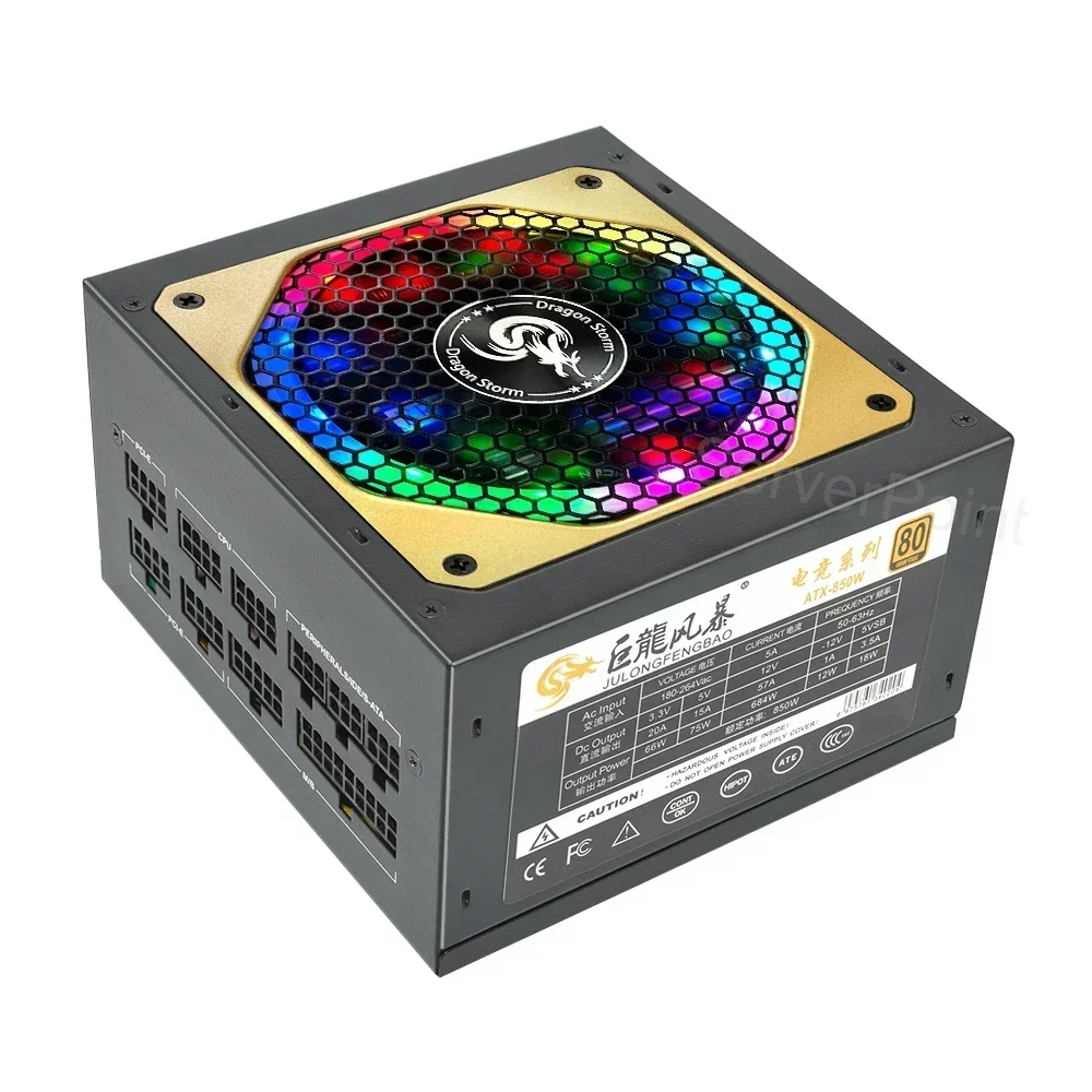 Imagem -03 - Fonte de Alimentação do Computador para E-sports 80 Mais Gold Rgb Ventilador Modular Completo 12v Atx 850w Profissional para Videogames 20 Mais 4pin 12cm