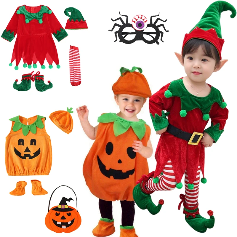 Christmas Sets for Kids Boy Role-playing Pumpkin Suit Halloween Party Costumes Dress Up Your Clothes Holiday Gifts